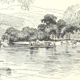 Illustration depicting Confederate troops under Brig. Gen. John B. Floyd crossing the Gauley River during their retreat following the Battle of Carnifex Ferry in 1861.