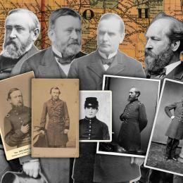 A collage of Presidents Grant, Hayes, Garfield, Harrison and McKinley