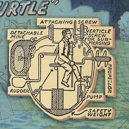 A collage of illustrations and a diagram of Bushnell’s Turtle