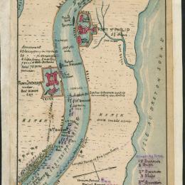 Map showing the defenses of the Mississippi below New Orleans and Farragut's attack 24 April 1862.