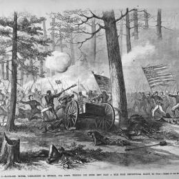 Illustration showing the Union Army charging the Confederate line