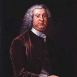 Oil portrait of Peyton Randolph wearing an 18th-century coat, waistcoat and white neckcloth.