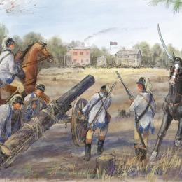 Patriot Colonel William and his men created a fake cannon from a pine log.