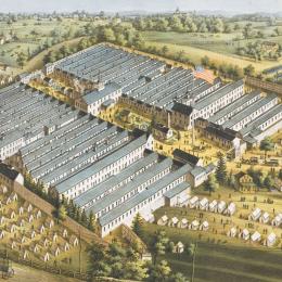 Overview sketch of Satterlee General Hospital in Philadelphia, Pennsylvania