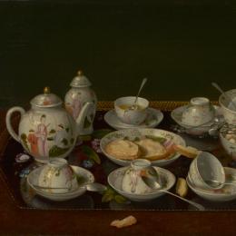 Painting of a tea set. 