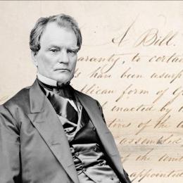 Representative Henry Winter Davis of Maryland and Senator Benjamin Wade of Ohio depicting in front of the Wade-Davis Bill