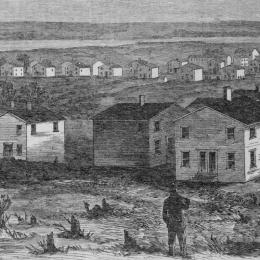 Detail from illustration entitled "Freedman's village, Arlington, Virginia" published in Harper's Weekly, v. 8, 1864 May 7.