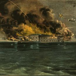 A painting of the bombardment of Fort Sumter