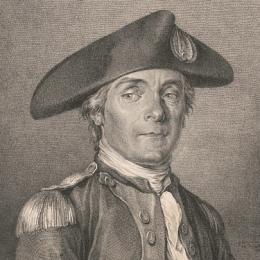 Engraved head-and-shoulders portrait of Revolutionary War naval commander John Paul Jones wearing a military uniform and hat.