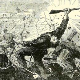 Civil War illustration depicting Confederate troops advancing against Union fortifications near the Green River during the Battle of Munfordville, Kentucky, in September 1862.