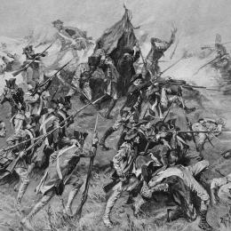 Historical illustration depicting American and French forces attacking British fortifications during the Battle of Savannah in 1779.