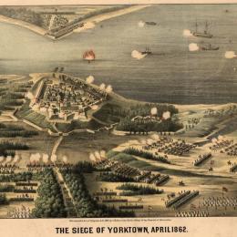 A bird’s-eye view of Union siege operations around Yorktown, Virginia, in April 1862.