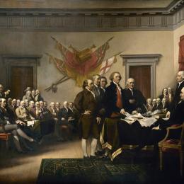 Founding Fathers with the Declaration of Independence