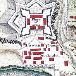 This is a sketched map detailing the landscape of Fort Ticonderoga. 