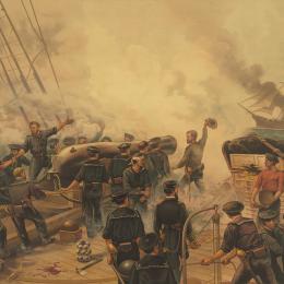 This is a painting depicting the conflict of the USS Kearsarge vs. CSS Alabama. 