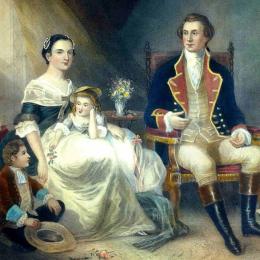 This is a family portrait of Martha, George, and two of their children. 