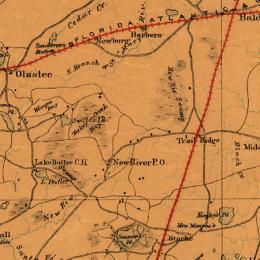 Map detailing the region surrounding Olustee