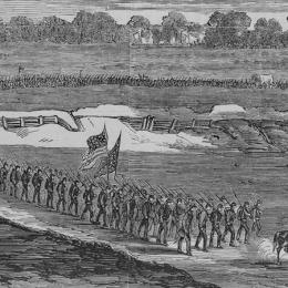 Brigade of soldiers marching at Port Hudson