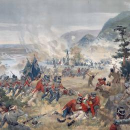 This paining is a portrayal of the charge of British soldiers at the Battle of Queenston Heights.