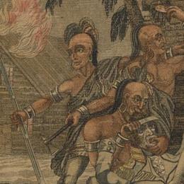 This is a painting of Native Americans at the River Raisin Battle