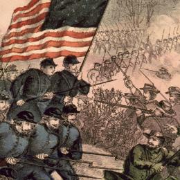 Illustration of troops colliding in a cloud of gunsmoke at Second Manassas
