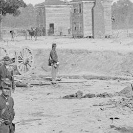 This image depicts several soldiers stationed on the Seven Pines Battlefield.