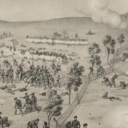Soldiers fighting in the distance at the South Mountain Battle