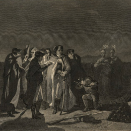 A general and his soldiers discussing plans. 