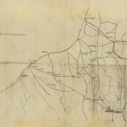 Hand-drawn manuscript map of the Jonesboro, Georgia, region showing troop positions, commanders, and local landowners during the Atlanta Campaign.