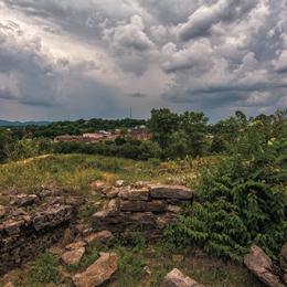 This is a photograph of the Nashville Ruins on a cloudy day. 