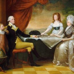 This is a family portrait of Martha, George, and two of their children.