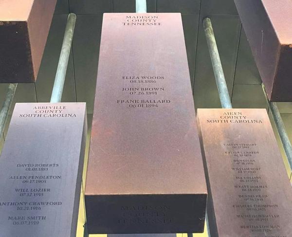 Memorial column for Madison County, Tenn., at the National Memorial for Peace and Justice in Montgomery, Ala.