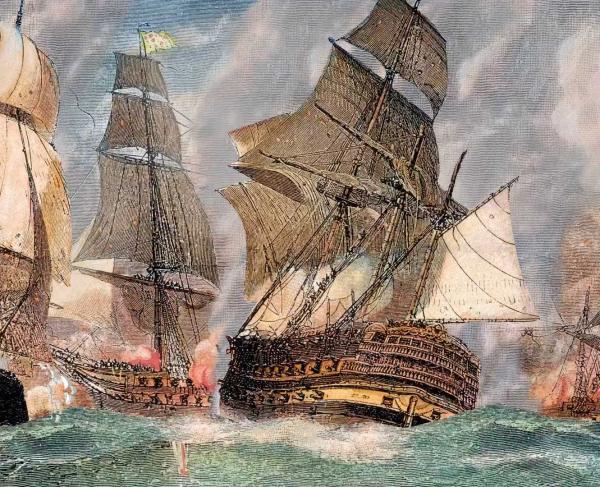 A still from the video The Battle of the Chesapeake
