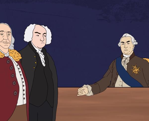 A still from the video Revolutionary Diplomats: Franklin and Adams