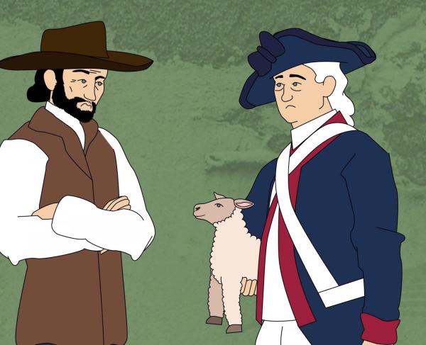 A still from the video Foraging: Feeding Soldiers in the Revolution