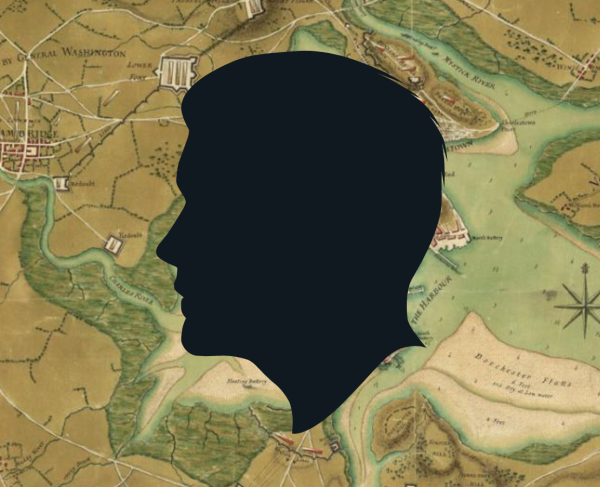 Silhouette of a man in front of a map of Boston. 