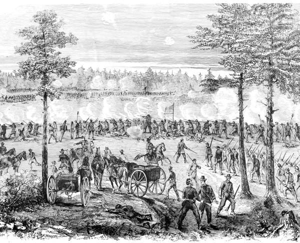 Illustration of the Siege of Petersburg--Battle of Ream's Station-The Attempt of the Enemy to Regain the Weldon railroad on the evening of August 25th, 1864