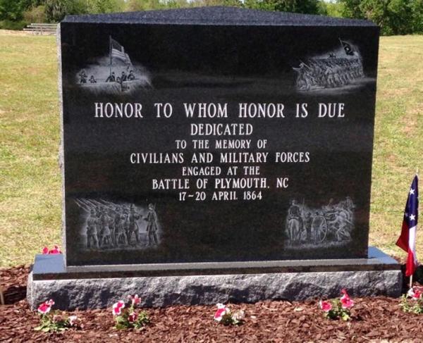 Monument dedicated during 150th Anniversary of the Battle of Plymouth in 2014. 