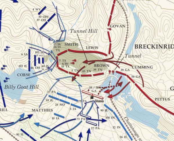 Chattanooga - The Fight For Tunnel Hill - November 25, 1863 Battle Map