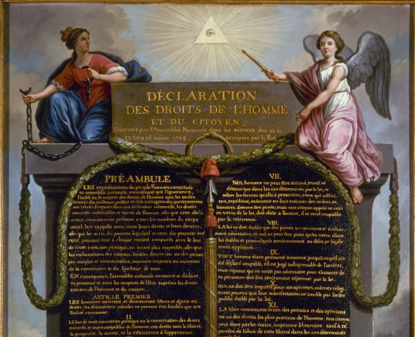 Painting showing the Declaration of the Rights of Man and of the Citizen by Jean-Jacques-François Le Barbier 