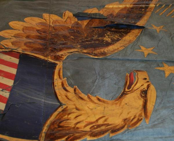 A detailed view of the eagle on the 4th USCT Regimental Colors