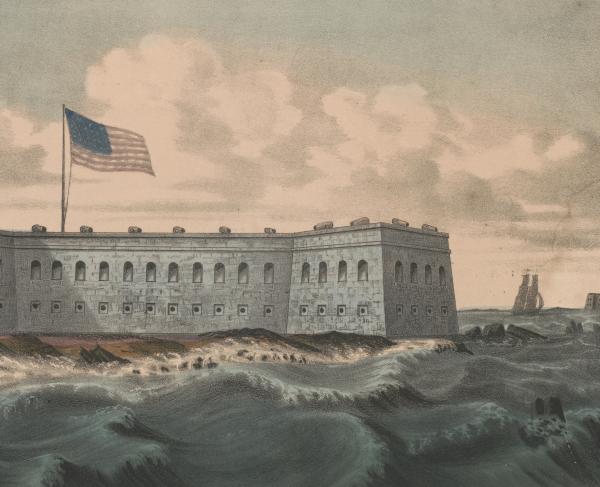 Lithograph of Fort Pickens in Pensacola Harbor, Florida