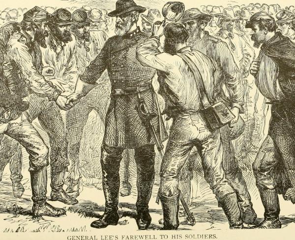 Drawing of a general surrounded by soldiers. 