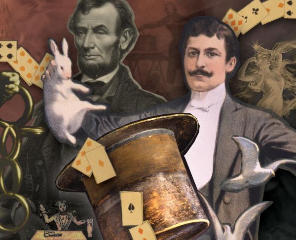 A collage of magicians and President Abraham Lincoln