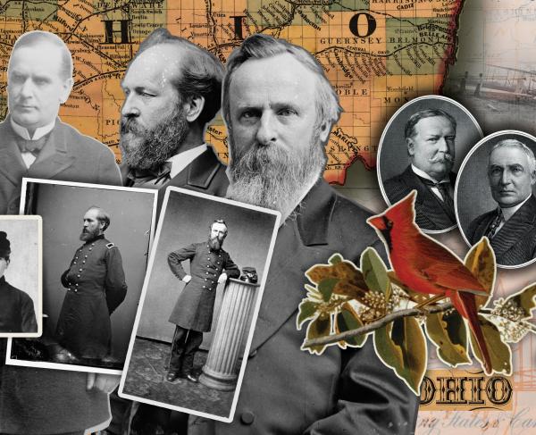 A collage of Presidents Grant, Hayes, Garfield, Harrison and McKinley