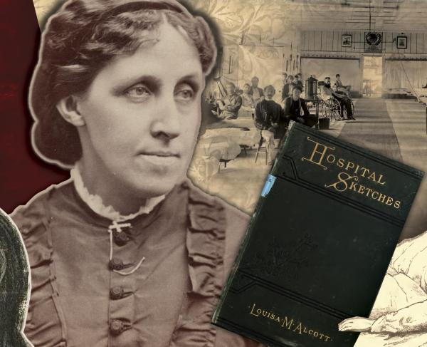 A collage of images related to Louisa May Alcott