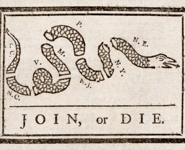A 1754 political cartoon by Benjamin Franklin
