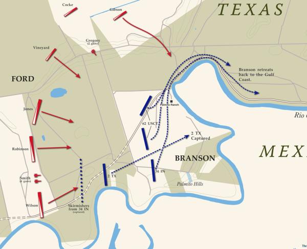 A map of the Civil War Battle of Palmito Ranch