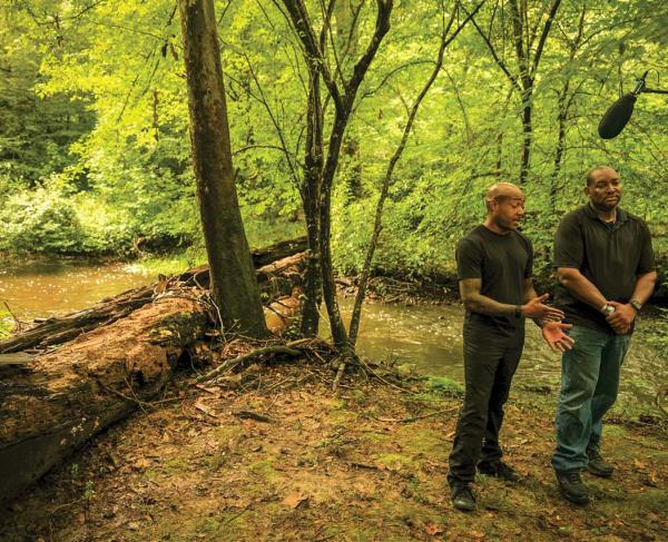 Mark and Damon Radcliffe being interview at New Market Heights Battlefield