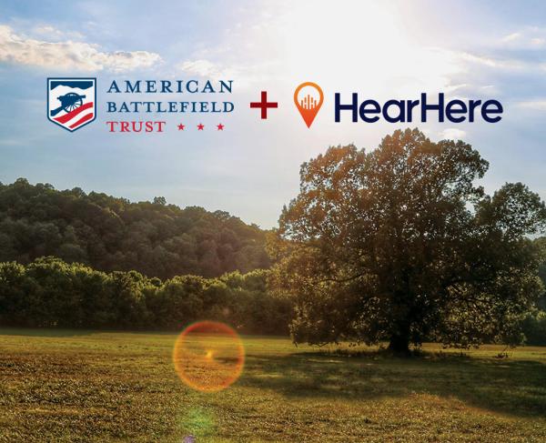 The American Battlefield Trust + HearHere logos atop the Resaca Battlefield